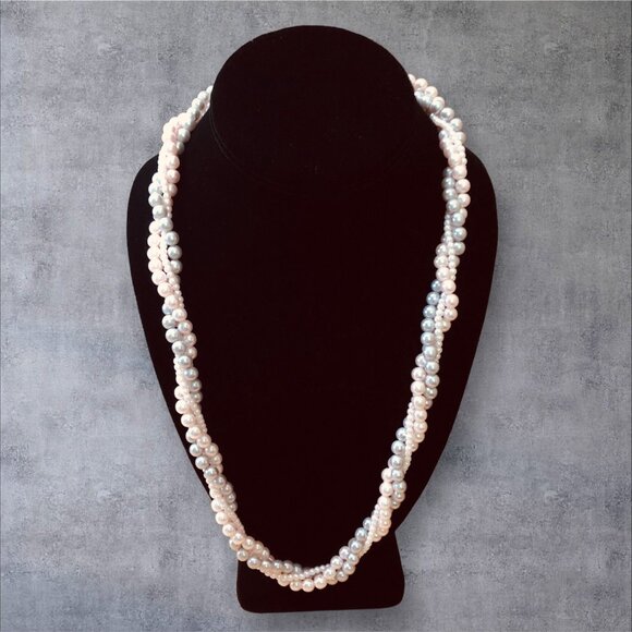 Triple Strand Pearl Necklace Pink & Gray - Picture 1 of 3